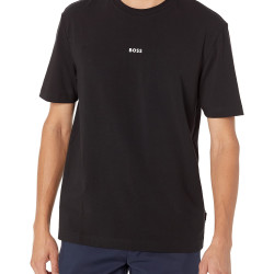 BOSS 男式 时尚T恤 中央logo常规版型T恤 圆领 短袖 常规版型 Basic Black X-Large