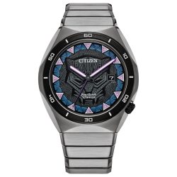 Citizen 西铁城 男式 Eco-Drive 漫威黑豹手表超级钛黑豹艺术多色表盘(型号:AW1668-50W),银色和黑色,5 英寸,经典, 银色和黑色, 经典的
