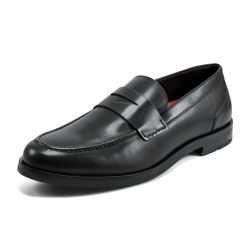Rockport 男士皮质乐福鞋 一脚蹬商务正装鞋 足弓支撑舒适透气 轻量减震防滑 黑色皮革 8 US