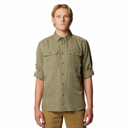 Mountain Hardwear 男士长袖衬衫 聚酯纤维面料 防紫外线UVAUVB 快干防皱 户外徒步登山 石绿色 Small