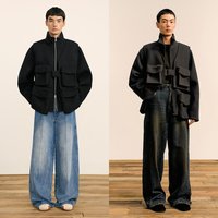 速写 男装秋冬新款短款毛呢外套休闲宽松可拆卸设计感外套潮保暖