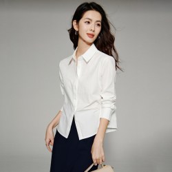 晚白 2026秋法式气质通勤职业翻领纯棉衬衣基础白衬衫女理性都市风