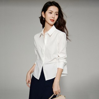 88VIP：晚白 2026秋法式气质通勤职业翻领纯棉衬衣基础白衬衫女理性都市风