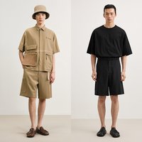 速写 男装春夏新款男士裤子中裤宽松直筒短裤网格口袋轻户外休闲