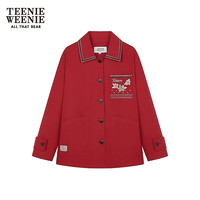 TEENIE WEENIE 小熊女装外套夏季复古简约田园刺绣翻领上衣 红色 S