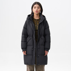 千仞岗 90鸭绒秋冬季新款中长款羽绒服女士连帽百搭休闲时尚保暖防寒服收腰外套 多色可选