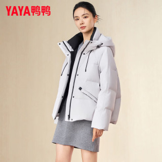 鸭鸭羽绒服 鸭鸭（YAYA）潮流羽绒服女士短款2026冬季新款时尚休闲显瘦防寒保暖上衣厚外套 米灰色 S