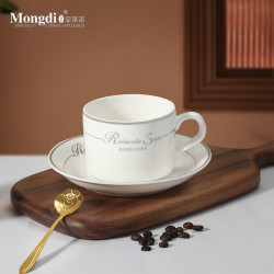 Mongdio 咖啡杯陶瓷咖啡杯美式咖啡杯 银边一杯一碟一勺（金勺）