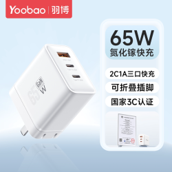 羽博 65W氮化镓充电器PD快充头适用苹果iPhone17pro华为小米手机macbook平板笔记本双C多口插头Gan电源适配器