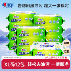心相印 厨房湿巾强力去油污装杀菌清洗擦油湿纸巾家庭装40抽12包
