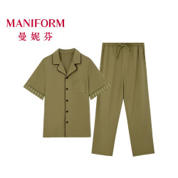 曼妮芬 丝光棉家居服套装 橄榄绿 L 女码165/男码175