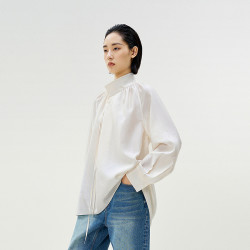 LESS 春季5A桑蚕丝衬衫女重工立领设计感法式长袖衬衣2P1212900