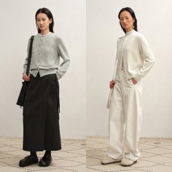 LESS 简约通勤圆领丝羊绒短款开襟针织衫女2P0315410