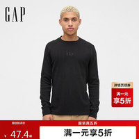 Gap LOGO华夫格长袖T恤 男 黑色 L（美码XL/亚洲码185/104A）