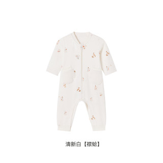 英氏 童装家居服连体衣秋季婴幼儿羊绒连身衣 清新白