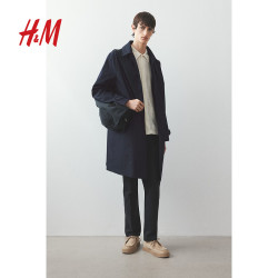 H&M H&amp;M男装风衣冬季通勤外套轻便舒适翻领中长款大衣1262251 海军蓝 L 175/108
