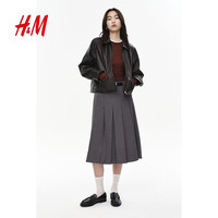 H&M H&M女装半身裙夏季学院风中长款气质欧若风含腰带A字百褶裙1286177