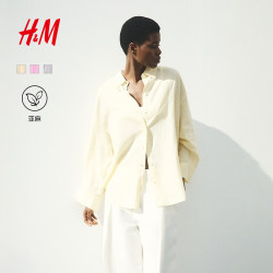 H&M 女装衬衫2026夏季新款透气时尚亚麻混纺大廓形衬衫1283782 浅黄色 M 165/96