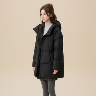 雪中飞 云绒系列 女士中长款连帽羽绒服 黑色 M/165/88A