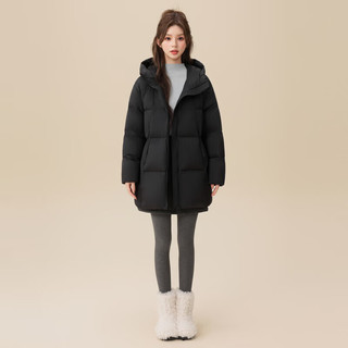 雪中飞 云绒系列 女士中长款连帽羽绒服 黑色 M/165/88A