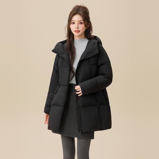 雪中飞 云绒系列 女士中长款连帽羽绒服 黑色 M/165/88A