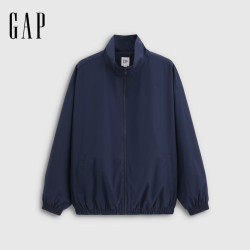 Gap 男装秋季logo印花经典立领宽松夹克外套上衣854130 海军蓝 L (175/96A)亚洲尺码