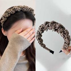 品茱司 复古时尚豹纹褶皱泡泡带齿发箍女气质蓬松高颅顶头箍遮发缝压发卡