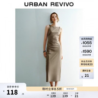 UR UR2026秋季新款女燕麦格雷气质褶皱收腰无袖连衣裙UWM760181