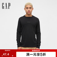 Gap 男女装2025秋季LOGO华夫格长袖T恤休闲常规上衣美版 黑色 XS 美码 S亚洲码175/88A
