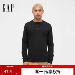 Gap 男女装2025秋季LOGO华夫格长袖T恤休闲常规上衣美版 黑色 M 美码 L亚洲码180/96A