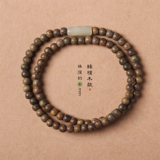 觅梦 檀木手串女迷你佛珠手链双层叠戴木质手饰玉石首饰品生日礼物 绿檀木款4mm