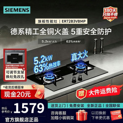 西门子 燃气灶纯铜火盖5.0/5.2kw天然气灶双灶猛火ERJA8A3BMP  天然气12T ER72B3VBMP | 5.2KW | 黑色