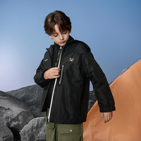 马骑顿 男童秋新款撞色拼接宽松登山露营户外连帽风衣 黑色 130