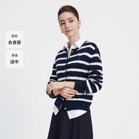 navigare 意大利小帆船绞花纯羊毛衫开衫外套 海军蓝白