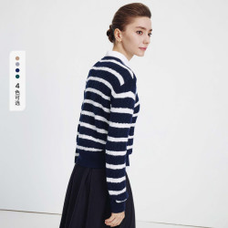 navigare 绞花纯羊毛衫 海军蓝白 XL 女士针织开衫