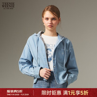TEENIE WEENIE 小熊女装长袖衬衫2026年春季新款短款休闲连帽牛仔衬衣 浅蓝色