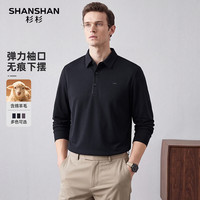 杉杉 含羊毛翻领长袖T恤 黑色 4XL/195 男士上衣