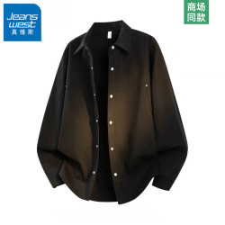 真维斯 衬衫男秋季高端复古工装风纯棉长袖宽松休闲黑色外套上衣 黑色 M