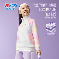 特步 女童半开襟拼色针织上衣