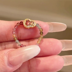 花饰庄园 「福禄寿」碧玺串珠葫芦手工戒指中国风可调节新年精致小众食指戒 图片款