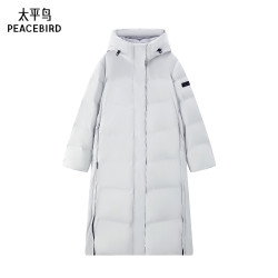 太平鸟 女装羽绒服长款冬季保暖连帽御寒简约宽松外套 浅灰 M