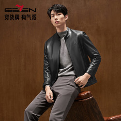 SEVEN 真皮皮衣男商务防风保暖外套 黑色 M