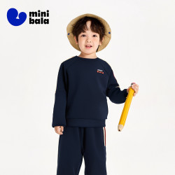 迷你巴拉 minibala）男女童儿童舒适棉弹潮酷卫衣长裤套装 深蓝80821 100