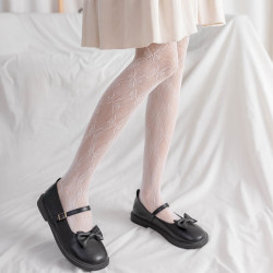 FOURDATRY 日系洛丽塔性感渔网袜白色丝袜美腿网格黑丝可爱蕾丝打底裤