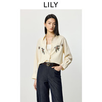 LILY 2026夏新款莱赛尔棉混纺翻领飞燕串珠刺绣宽松长袖衬衫外套女 601白色 S