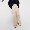 LILY 春新款女装通勤款工装裤显瘦高腰阔腿休闲裤 716浅卡其 L