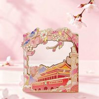 赋闲 北京天坛祈年殿立体发光金属冰箱贴摆件折叠高端国风文创伴手礼品 天安春语 粉色桃花流沙款