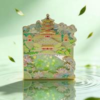 赋闲 北京天坛祈年殿立体发光金属冰箱贴摆件折叠高端国风文创伴手礼品 颐和夏梦 绿色荷叶流沙款