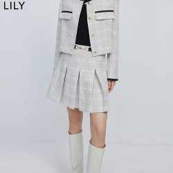 LILY 春新款女装减龄学院感小香风都市通勤高腰A字半身裙短裙 604米白 M