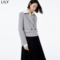 LILY 冬新款女装绵羊毛复古双排扣时尚短款通勤毛呢外套大衣女 505浅灰 M